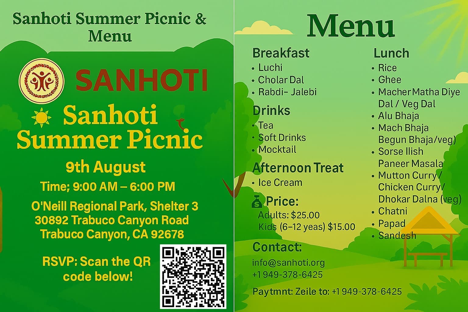 Bengali families at the Sanhoti Annual Picnic 2025, O'Neill Regional Park, Trabuco Canyon, Orange County, California