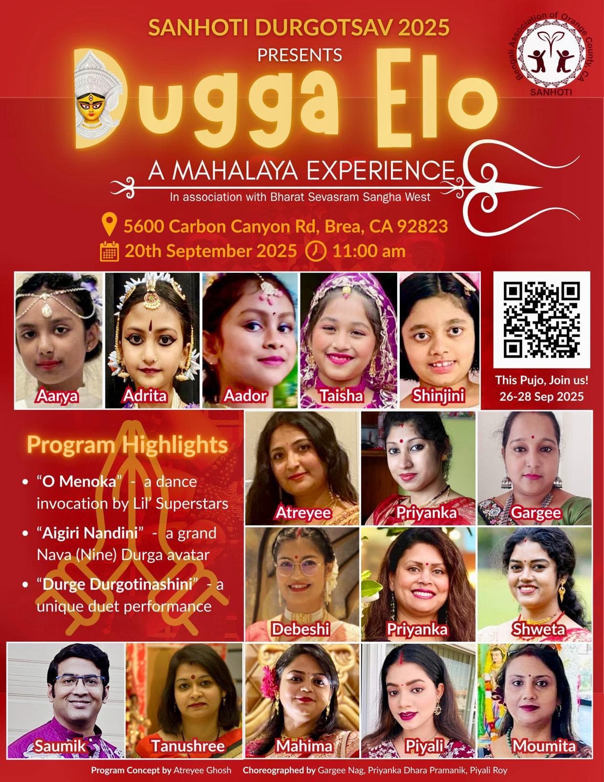 Mahalaya cultural programme 2025 presented by Sanhoti with BSSW, Dakshini and BASC at Bharat Sevashram Sangha, Brea, California